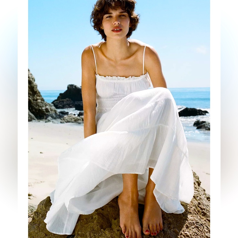 Voluminous gauze midi dress white brand new